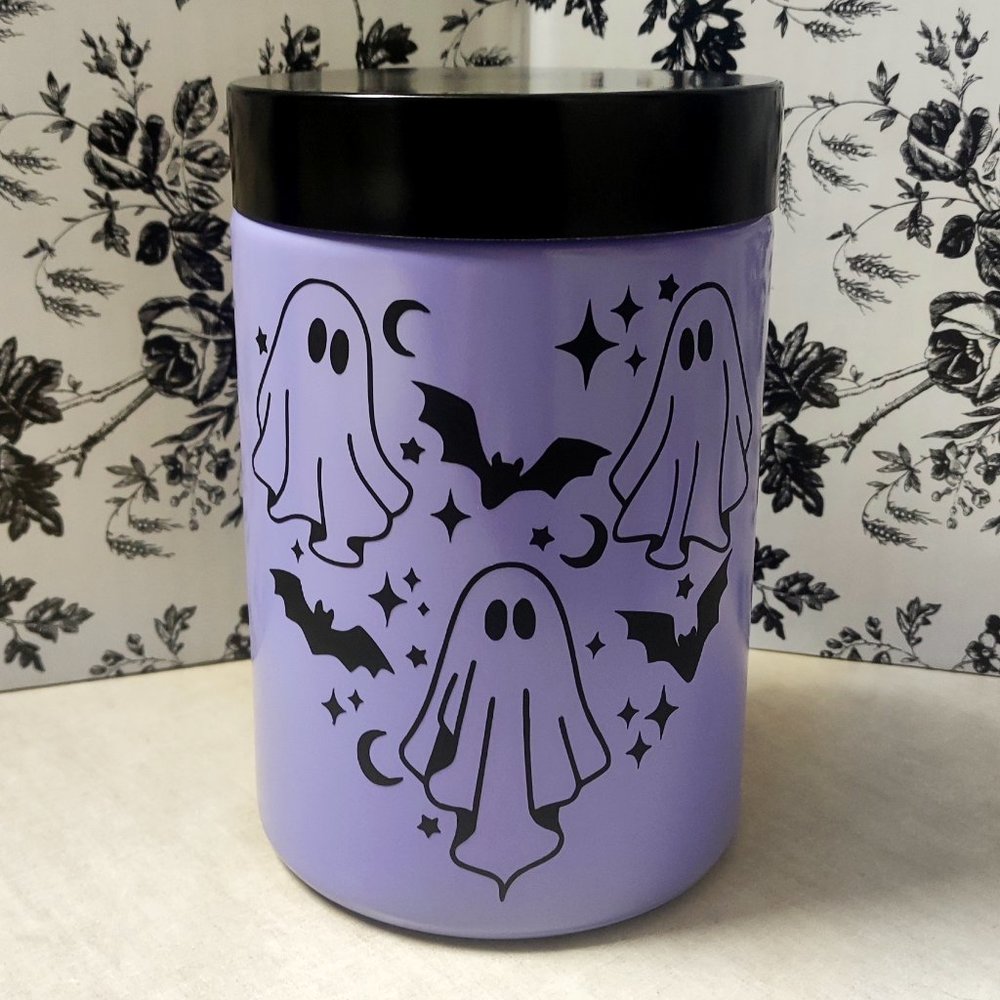 3 Ghosts+Spooky Bat Container | Lilac Glass Cookie Jar/Kitchen Storage Canister